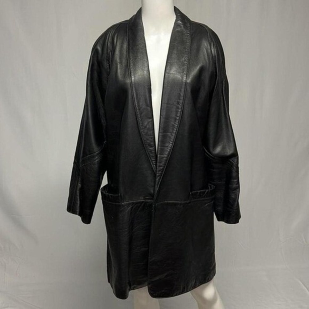 1980s Jacqueline Ferrar Black Leather‎ coat